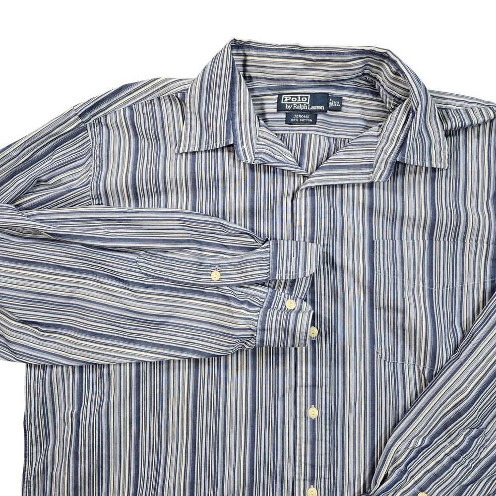 Polo Ralph Lauren Jerome Shirt Mens XL Blue Striped‎ Cotton Button Front Casual